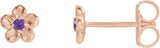 14K Gold Round Amethyst Youth Flower Earrings - Rose Gold