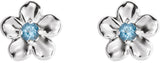 14K Gold Round Aquamarine Youth Flower Earrings - White Gold - view 2