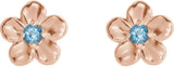 14K Gold Round Aquamarine Youth Flower Earrings - Rose Gold - view 2
