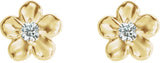 14K Gold Round Diamond Youth Flower Earrings - Yellow Gold - view 2