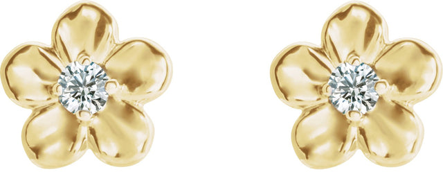 14K Gold Round Diamond Youth Flower Earrings - Yellow Gold - view 2