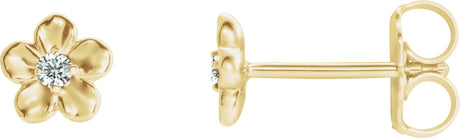 14K Gold Round Diamond Youth Flower Earrings - Yellow Gold