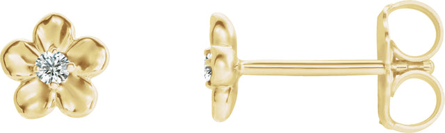 14K Gold Round Diamond Youth Flower Earrings - Yellow Gold