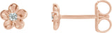 14K Gold Round Diamond Youth Flower Earrings - Rose Gold
