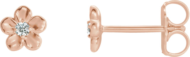 14K Gold Round Diamond Youth Flower Earrings - Rose Gold