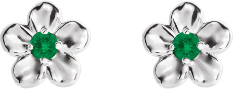 Platinum Round Emerald Youth Flower Earrings - view 2