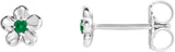Platinum Round Emerald Youth Flower Earrings