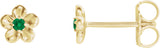 14K Gold Round Emerald Youth Flower Earrings - Yellow Gold