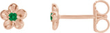 14K Gold Round Emerald Youth Flower Earrings - Rose Gold