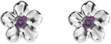 14K Gold Round Alexandrite Youth Flower Earrings - White Gold - view 2