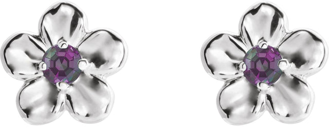 14K Gold Round Alexandrite Youth Flower Earrings - White Gold - view 2