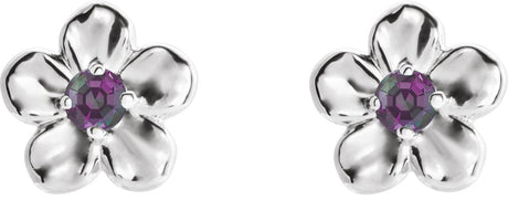 Platinum Round Alexandrite Youth Flower Earrings - view 2