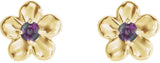 14K Gold Round Alexandrite Youth Flower Earrings - Yellow Gold - view 2