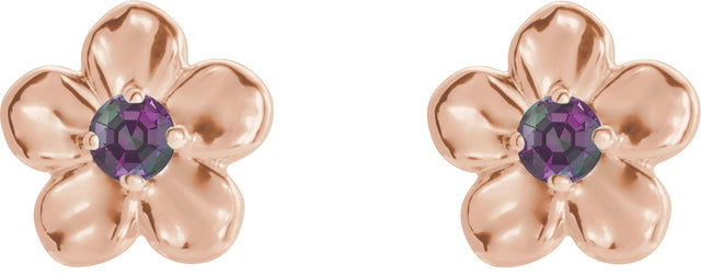 14K Gold Round Alexandrite Youth Flower Earrings - Rose Gold - view 2
