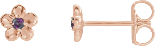14K Gold Round Alexandrite Youth Flower Earrings - Rose Gold