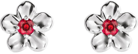 Platinum Round Ruby Youth Flower Earrings - view 2