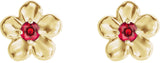 14K Gold Round Ruby Youth Flower Earrings - Yellow Gold - view 2