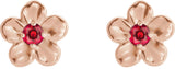 14K Gold Round Ruby Youth Flower Earrings - Rose Gold - view 2