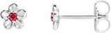 14K Gold Round Ruby Youth Flower Earrings - White Gold