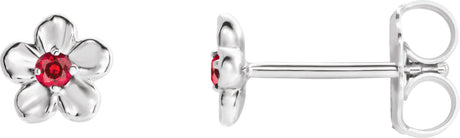 Platinum Round Ruby Youth Flower Earrings