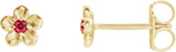 14K Gold Round Ruby Youth Flower Earrings - Yellow Gold