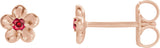 14K Gold Round Ruby Youth Flower Earrings - Rose Gold
