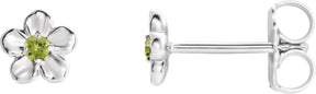 Platinum Round Peridot Youth Flower Earrings