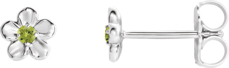 Platinum Round Peridot Youth Flower Earrings