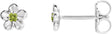 14K Gold Round Peridot Youth Flower Earrings - White Gold