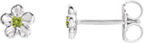 14K Gold Round Peridot Youth Flower Earrings - White Gold