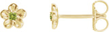 14K Gold Round Peridot Youth Flower Earrings - Yellow Gold