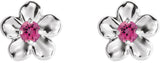 14K Gold Round Pink Tourmaline Youth Flower Earrings - White Gold - view 2