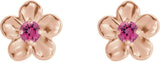 14K Gold Round Pink Tourmaline Youth Flower Earrings - Rose Gold - view 2