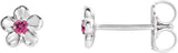 Platinum Round Pink Tourmaline Youth Flower Earrings