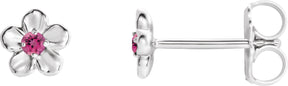 Platinum Round Pink Tourmaline Youth Flower Earrings