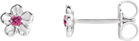Platinum Round Pink Tourmaline Youth Flower Earrings