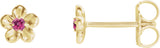 14K Gold Round Pink Tourmaline Youth Flower Earrings - Yellow Gold