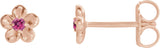 14K Gold Round Pink Tourmaline Youth Flower Earrings - Rose Gold
