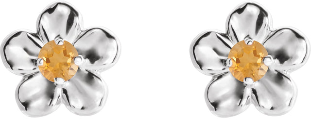 Platinum Round Citrine Youth Flower Earrings - view 2