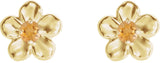 14K Gold Round Citrine Youth Flower Earrings - Yellow Gold - view 2
