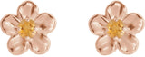 14K Gold Round Citrine Youth Flower Earrings - Rose Gold - view 2