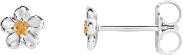 Platinum Round Citrine Youth Flower Earrings
