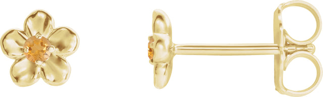 14K Gold Round Citrine Youth Flower Earrings - Yellow Gold