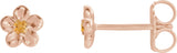 14K Gold Round Citrine Youth Flower Earrings - Rose Gold