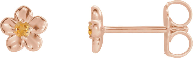 14K Gold Round Citrine Youth Flower Earrings - Rose Gold