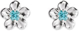 14K Gold Round Blue Zircon Youth Flower Earrings - White Gold - view 2