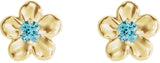 14K Gold Round Blue Zircon Youth Flower Earrings - Yellow Gold - view 2