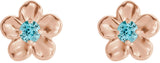 14K Gold Round Blue Zircon Youth Flower Earrings - Rose Gold - view 2