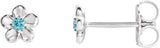 Platinum Round Blue Zircon Youth Flower Earrings