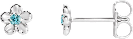 Platinum Round Blue Zircon Youth Flower Earrings